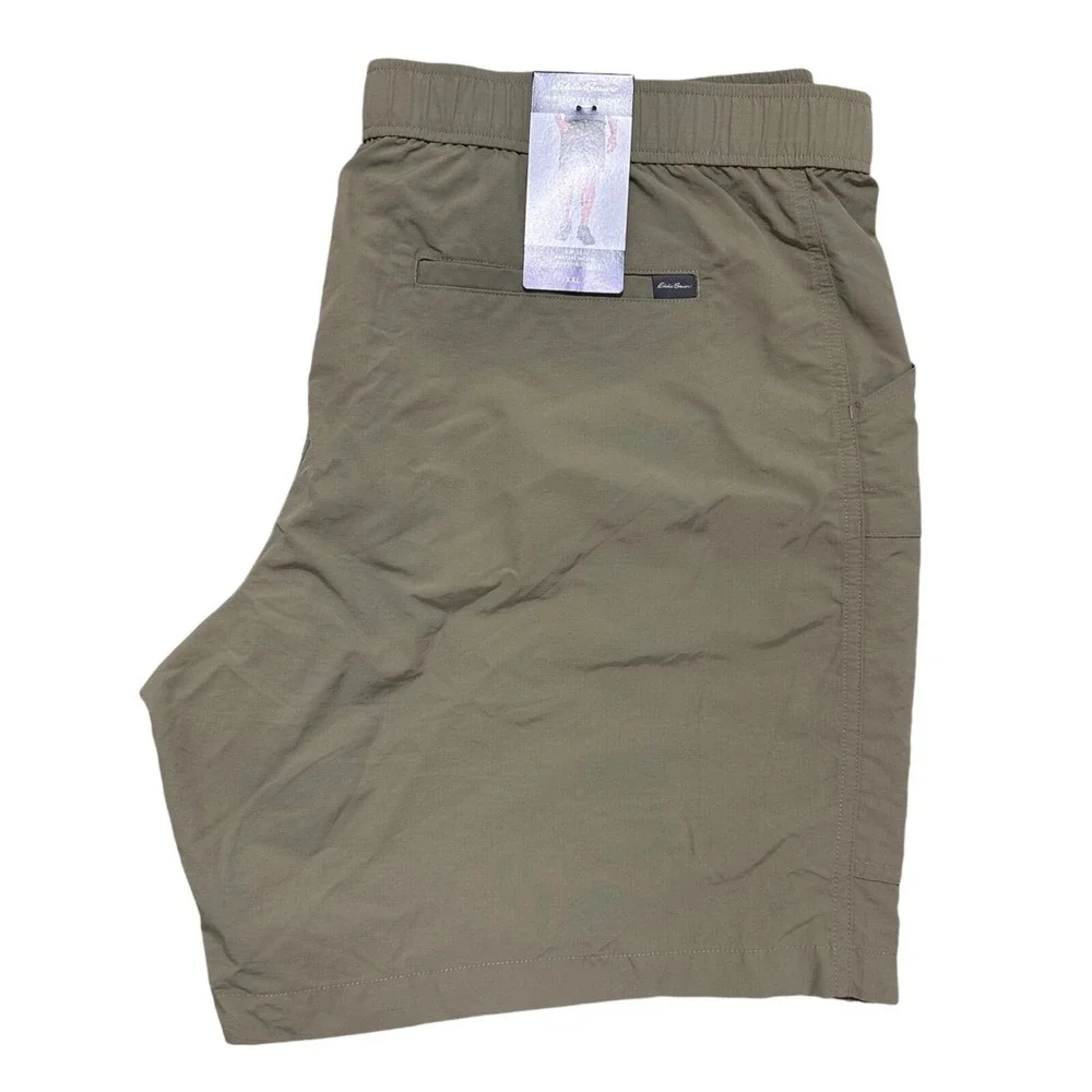 Eddie Bauer Mens XXL Khaki Tan Ripstop Tech Pull On Shorts NWT NEW‎